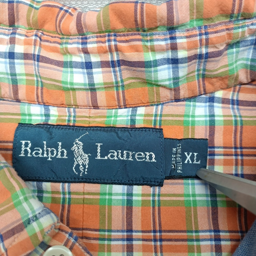 Ralph Lauren Mens Flannel Shirt XL Orange Plaid Lined Logo Button Shacket Jacket - Picture 2 of 8